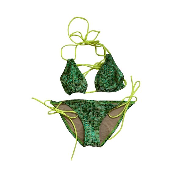 Koki Swimwear Sexy Green & Yellow Metallic Bikini‎ Large Bathing Suit Beach Pool - Picture 3 of 6